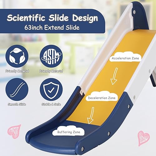 Miniatura 3 de MAMIZO Juego de tobogán 3 en 1 para niños pequeños, juego de escalador de tobogán extra largo con aro de baloncesto y pelota, peldaños