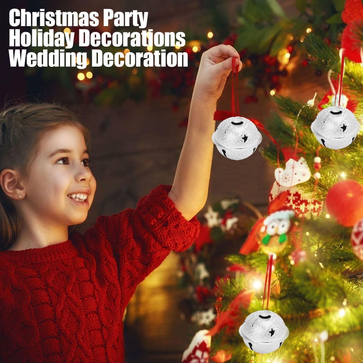 24Pcs Christmas Bells, Frosted Bells Ornament, with Star Cutouts, Lightweight and Portable, DIY Christmas Tree Decoration for Christmas, Weddings, Engagements, Parties(Silver)