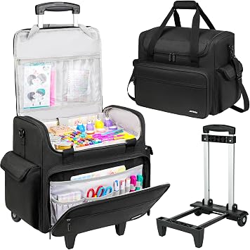 Rolling Craft Bag, Large Craft Bag with Wheels for Scrapbook Supplies