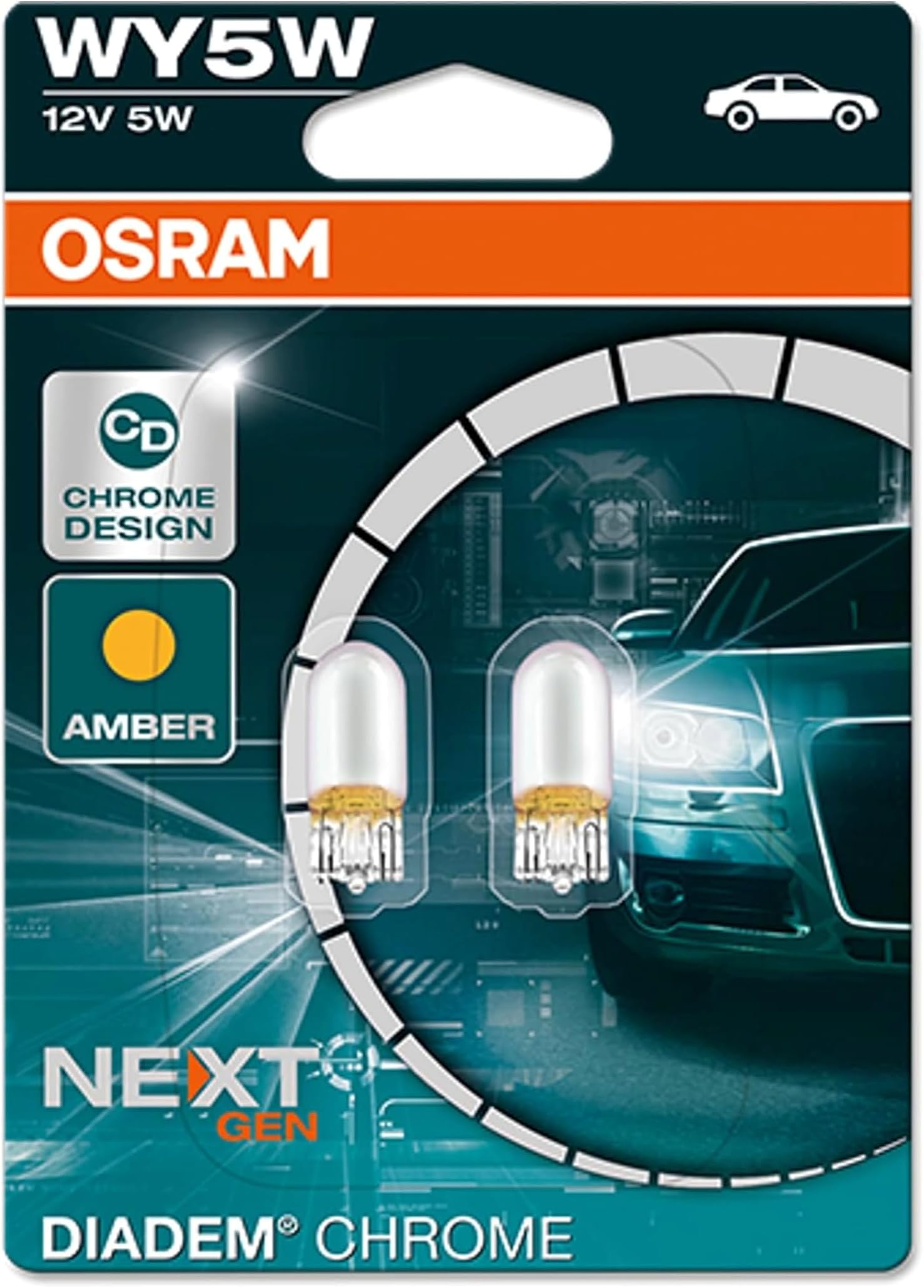 OSRAM DIADEM CHROME Indicator light WY5W 2827DC-02B nearly invisible when turned off in double blister