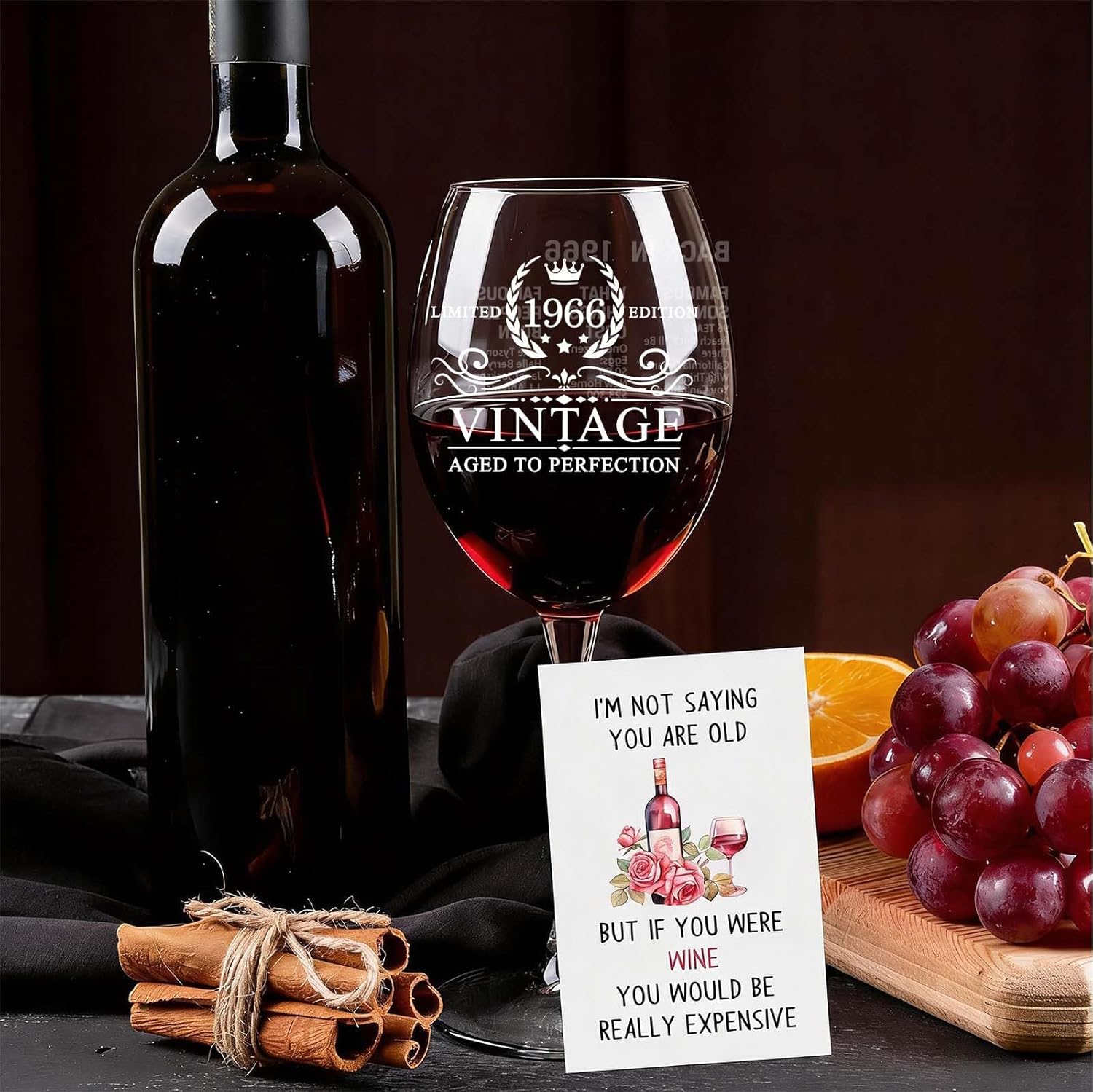 1966 Gifts for 60 Year Old Woman 60th Birthday Gifts for Women 60th Birthday Decorations for Women Back in 1966 Old Time Information Vintage 18 oz Stemmed Wine Glass - Image 4