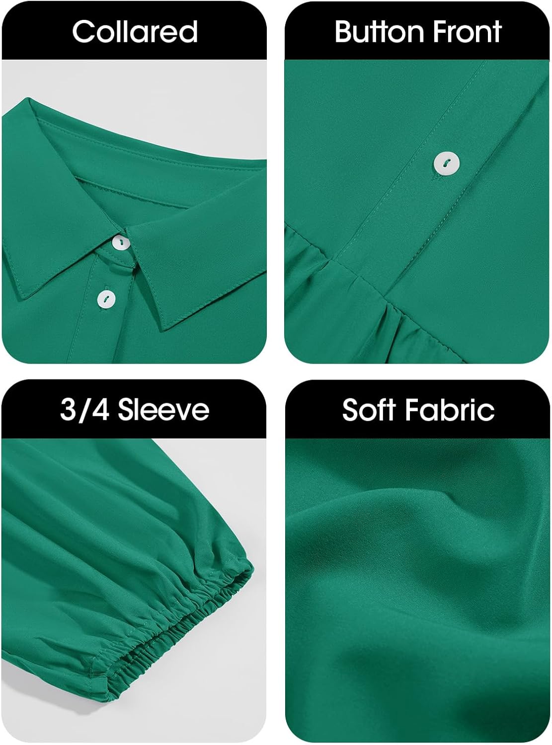 Wenrine Womens Casual 3/4 Sleeve Shirt Dress Button Down V Neck Tiered Collared Flowy Maxi Dress - Image 7