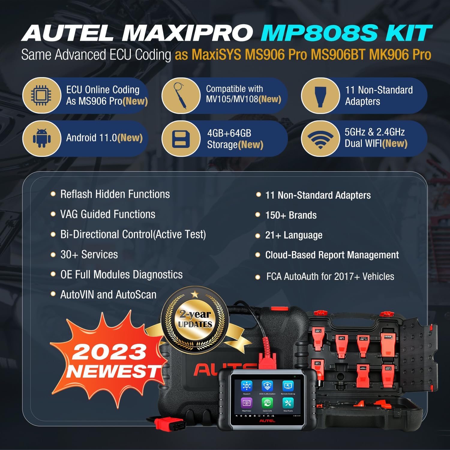 Autel MaxiPRO MP808S KIT [24-Month-Update] Advanced ECU Coding Bidirectional Scan Tool, Alternative for MS906 Pro MK906 Pro w/Extra All 11PCS Adapters 2023 Upgrade of MS906 MP808K DS808K 30+ Services
