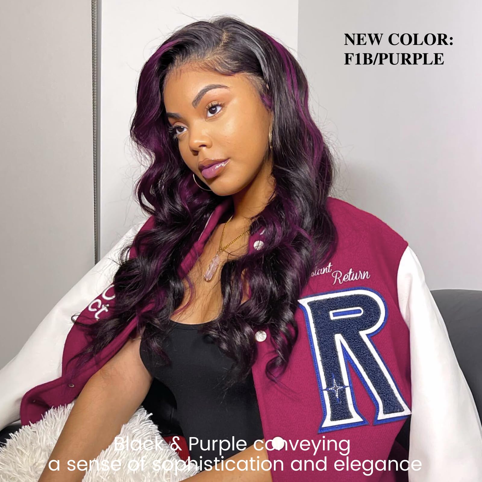 18” 1b/purple Full Lace Wig Human Hair Ombre #1B/Purple Straight Lace Front Bob Wig  main image 4