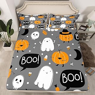 Erosebridal Cartoon Ghost FittedÂ Sheet Gothic Halloween Bed Sheets Pumpkin Lantern BeddingÂ Set Twin,Galaxy Moon Stars Dark Shadows Silhouette Witch Hat Halloween Sheets Skeleton Halloween Decorations