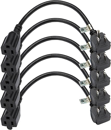 CableCreation Paquete de 5 Cable de extensión de alimentación corto de 1 pie, cable de extensión de alimentación de ángulo de 16 AWG para NEMA 5-15R