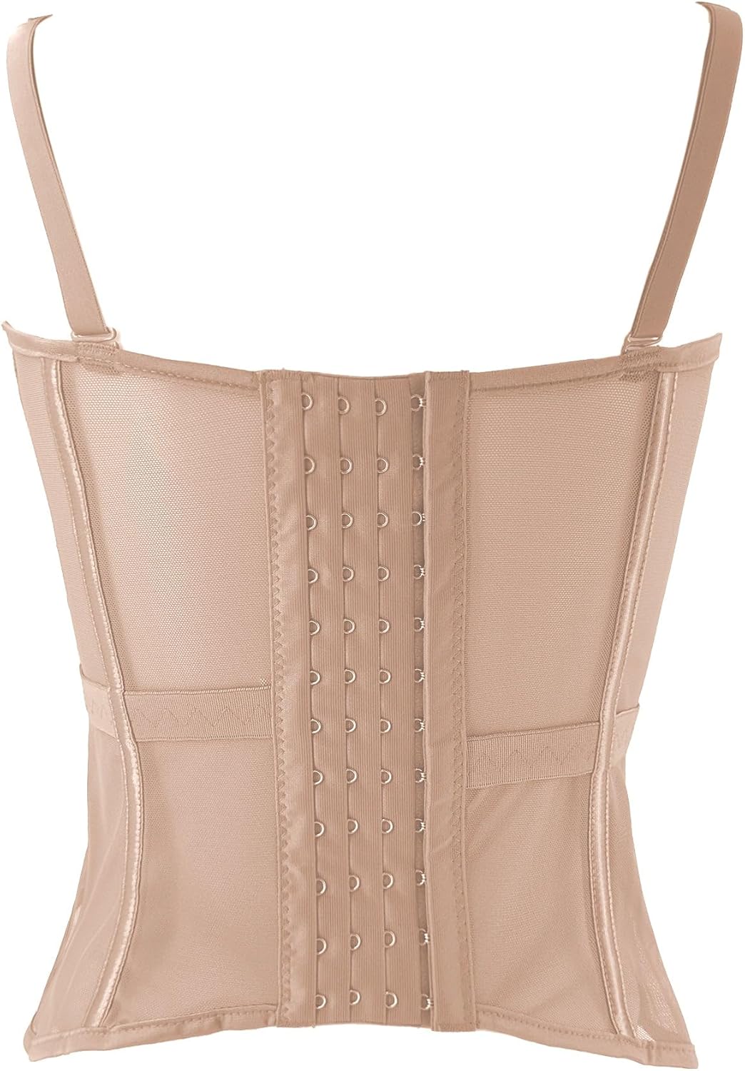 ELLACCI Women's Mesh Corset Bustier Top Elastic Waistband Lingerie Top with Removable Straps Khaki