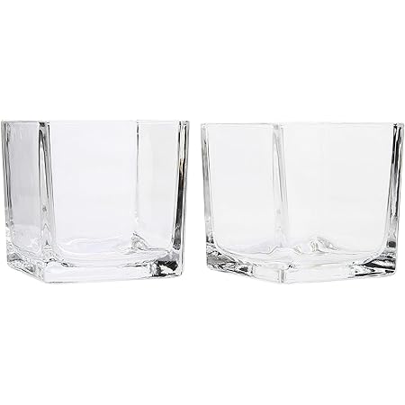 Hosley Set of 2 3.94 Inch High Clear Square Glass Tealight and Votive Holder Ideal Gift for Wedding Party Spa and Aromatherapy O5