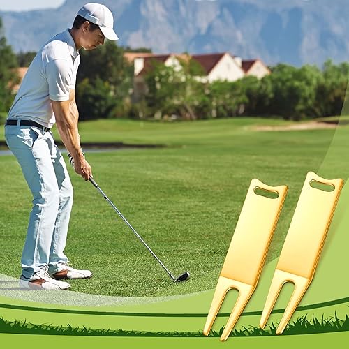Miniatura 7 de Herramienta de reparación de Divot de golf portátil para doblar metal, tenedor Divot verde, herramientas de metal para golf, accesorios verdes para
