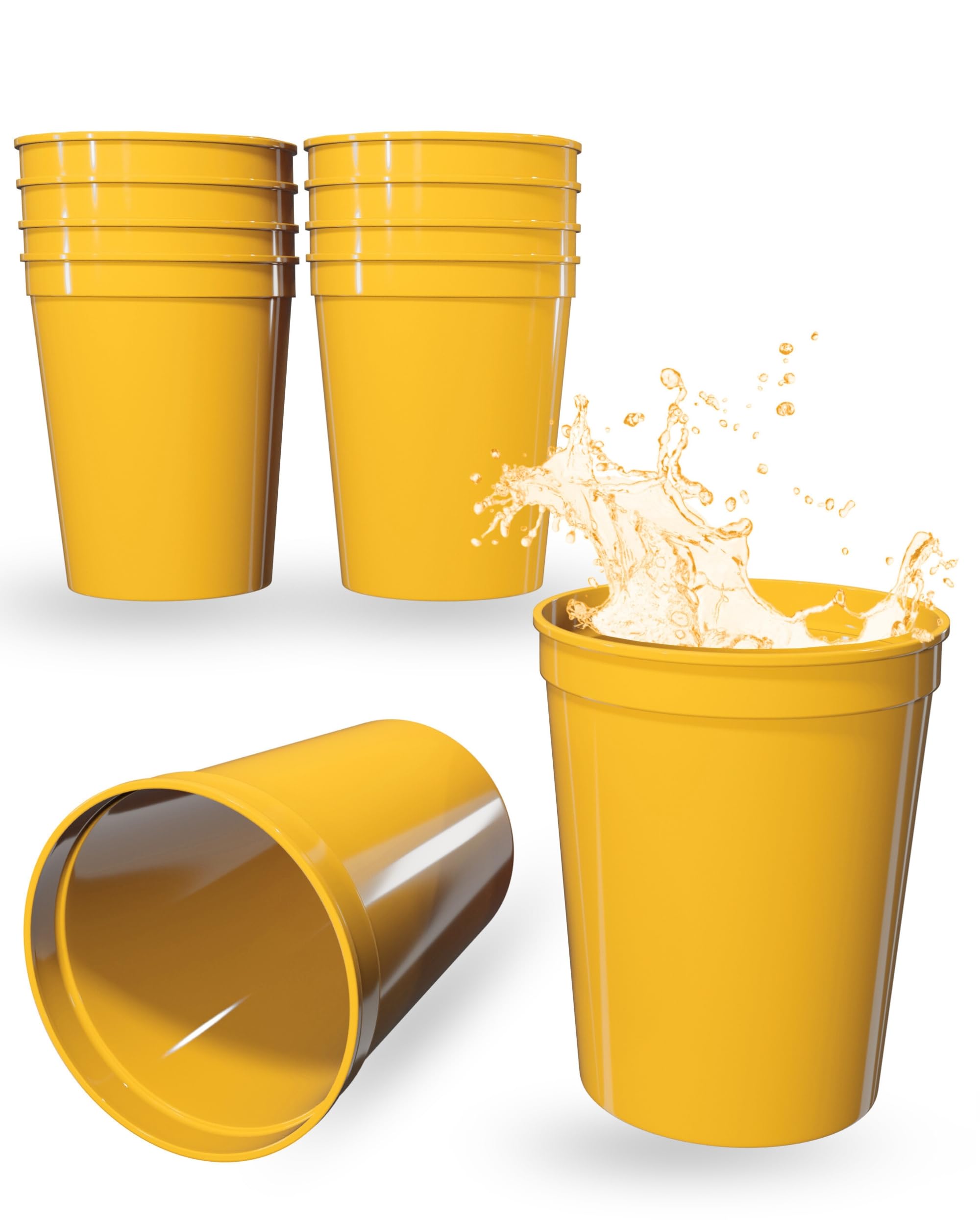 PartyPrints 10 Pack Small 10 to 12 oz Yellow Reusable Blank Plastic Cups, Stadium Cups Bulk – BPA Free Top Rack Dishwasher Safe Party Cups, Colored