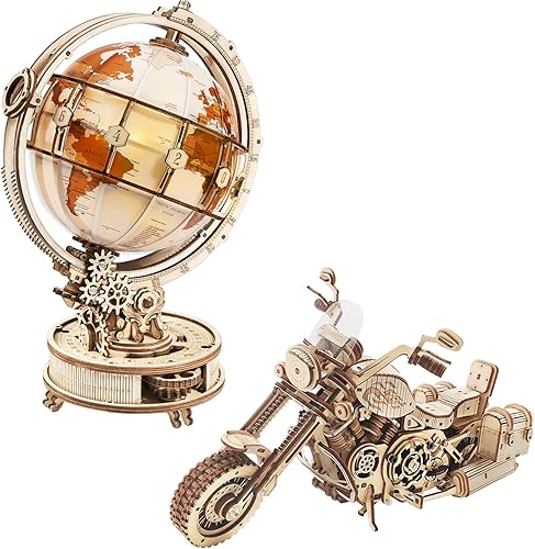 ROKR Juego de rompecabezas de madera 3D para adultos, kit de modelo de globo luminoso y motocicleta, regalo único para niños y niñas