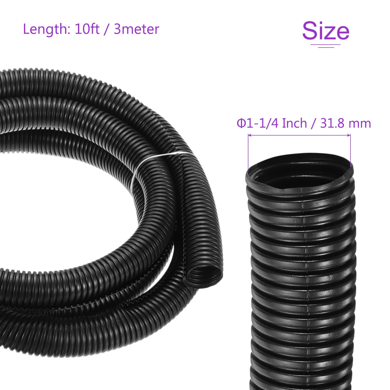 DMiotech 3meter Wire Loom Split Tubing 31.8mm, Cord Protectors from Pet Flexible Conduit Cable Management for Office, Home, Garden, Black - Image 3