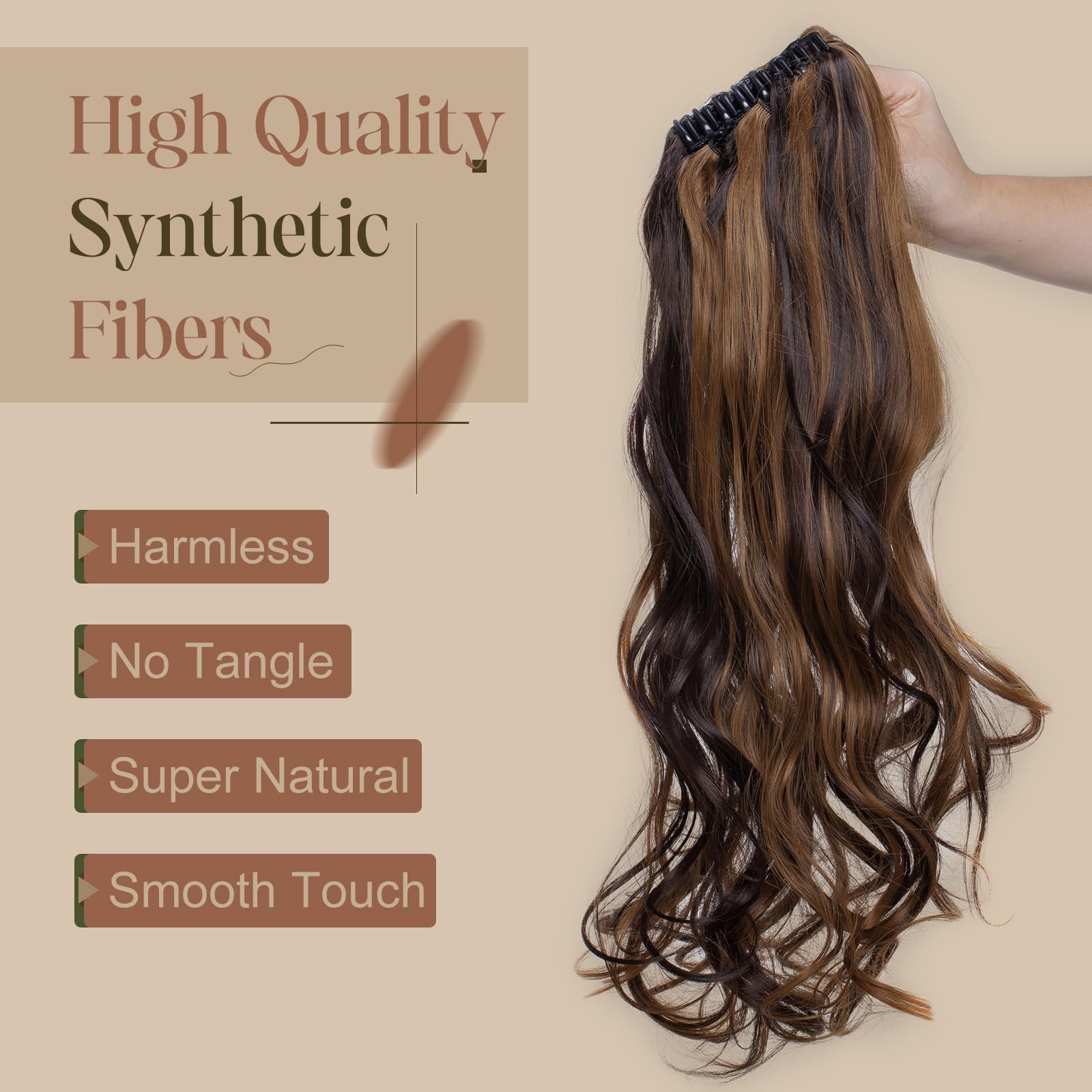 TESS 24 Inch Claw Clip Ponytail Hair Extensions Curly Wavy Ponytail Extension #Dark Brown Mixed Sandy Blonde Hair Extension for Women 150g - Image 3
