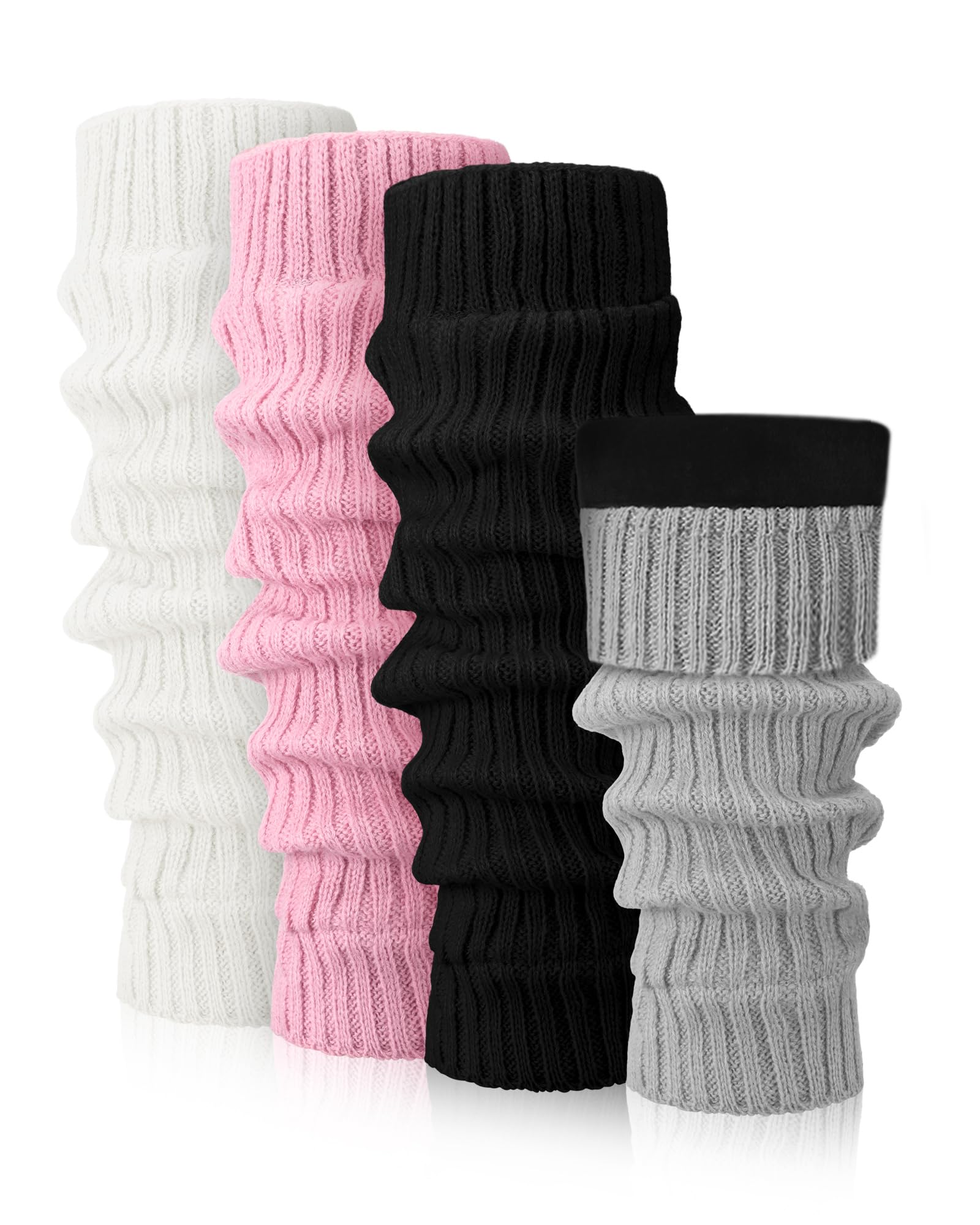 Shihanee 4 Pairs Fleece Leg Warmers for Women Thermal Elastic Skating Leg Warmer Solid Color Long Boot Socks
