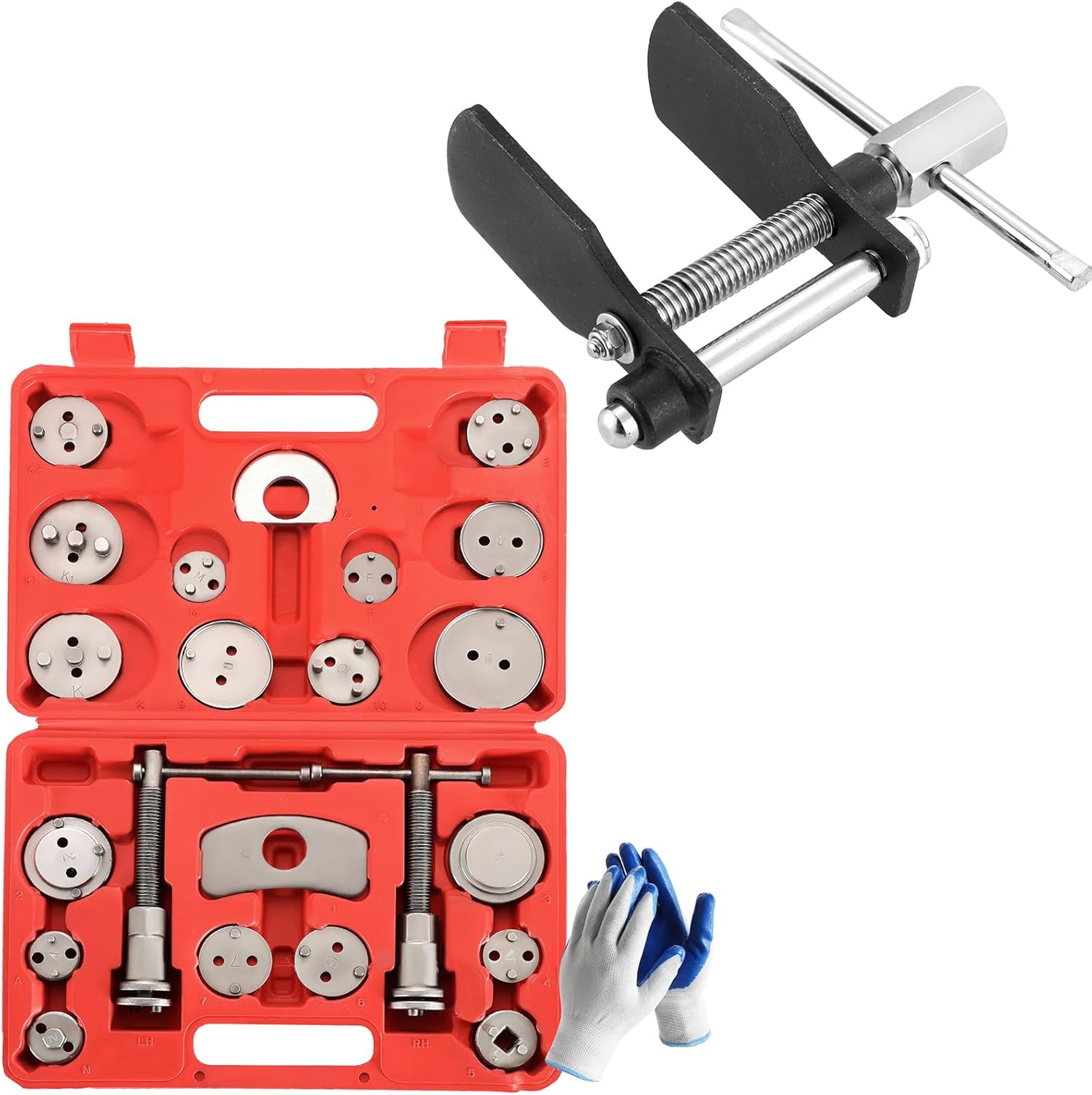 24PCS Disc Brake Caliper Tool Kit, Heavy Duty Disc Brake Piston Caliper Compressor Rewind Tool Set & Disc Brake Pad Installation Caliper Piston Press Steel Spreader Kit, Bundle