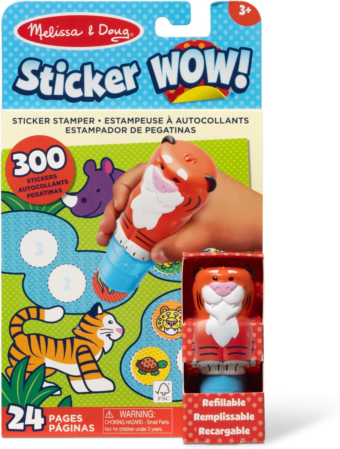 Sticker Wow!™ 24-Page Activity Pad and Sticker Stamper, 300 Stickers, Arts and Crafts Fidget Toy Collectible Character – Tiger - for Kids Ages 3+ - FSC Certified