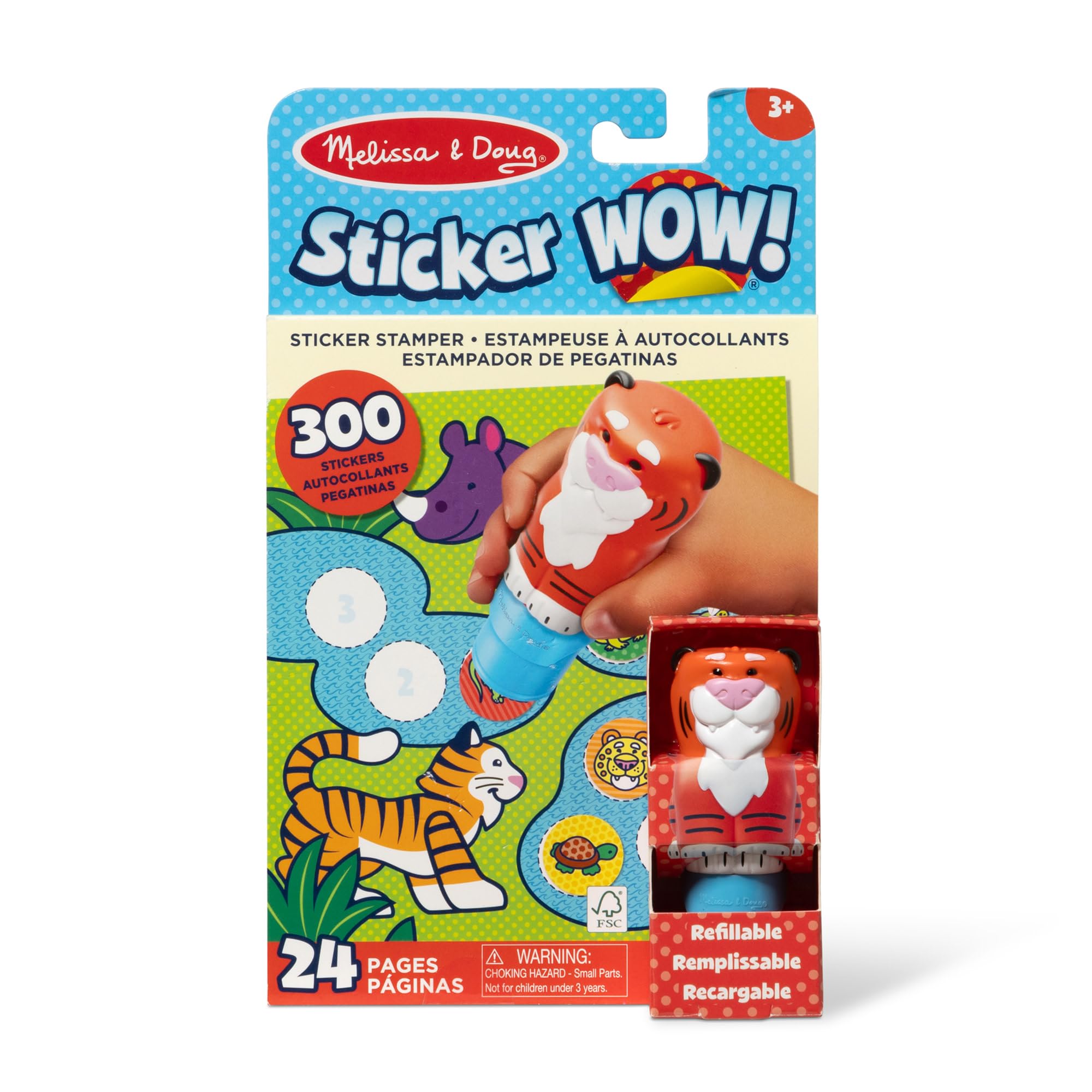 Melissa & Doug Sticker WOW!™ Unicorn Creative Play-24-Page Activity Pad and Sticker Stamper, 300 Stickers, Arts and Crafts Fidget Toy Collectible Character Dinosaur, Unicorn, Dog, Tiger