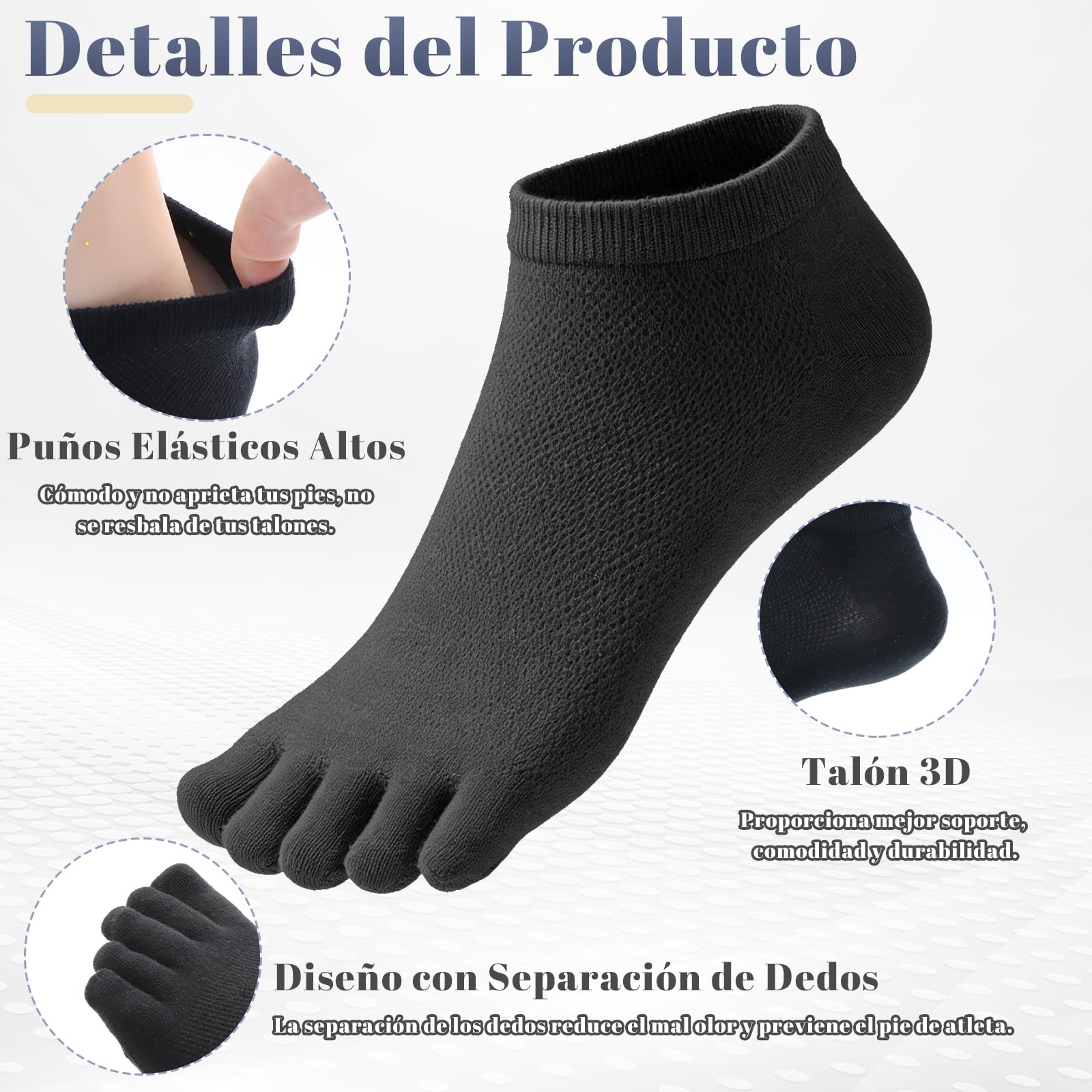 Soleeya 6 Pares Calcetines Dedos Running Hombre Talla 39-44, Transpirable Calcetines con Dedos Separados Tobilleros Cortos Deporte Hombre de Algodón para Correr Informal — view 4
