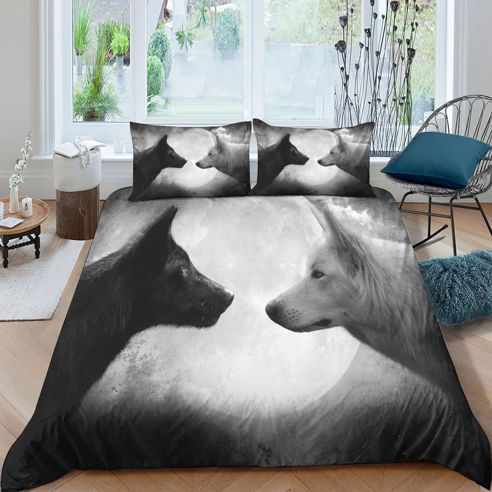 Housse de couette loup avec fermeture éclair parure de lit microfibre