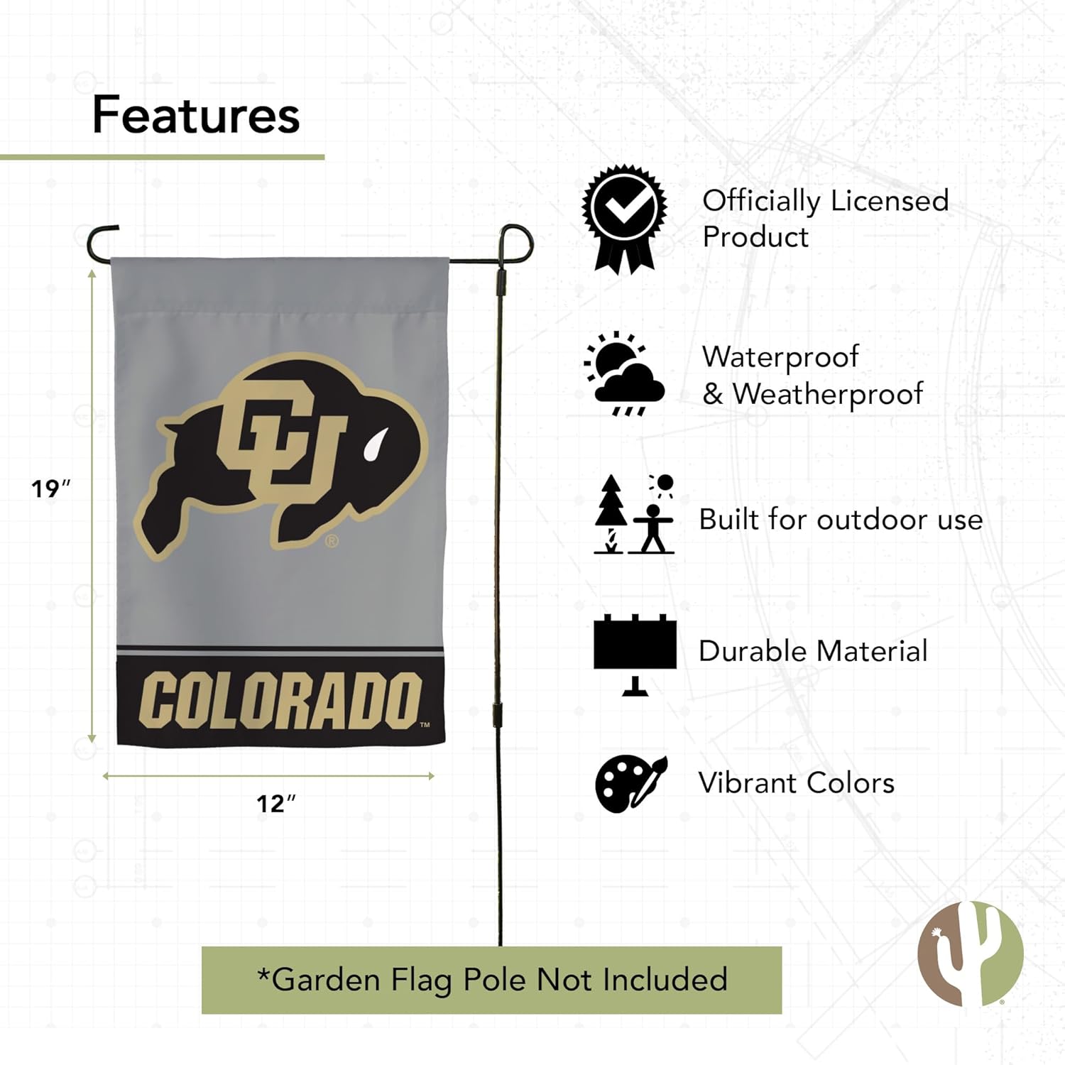 Desert Cactus University of Colorado UC Garden Flag – 19 x 12 inch Colorado Buffaloes Banner, For Outdoor Display and Events (Design B) - Image 4