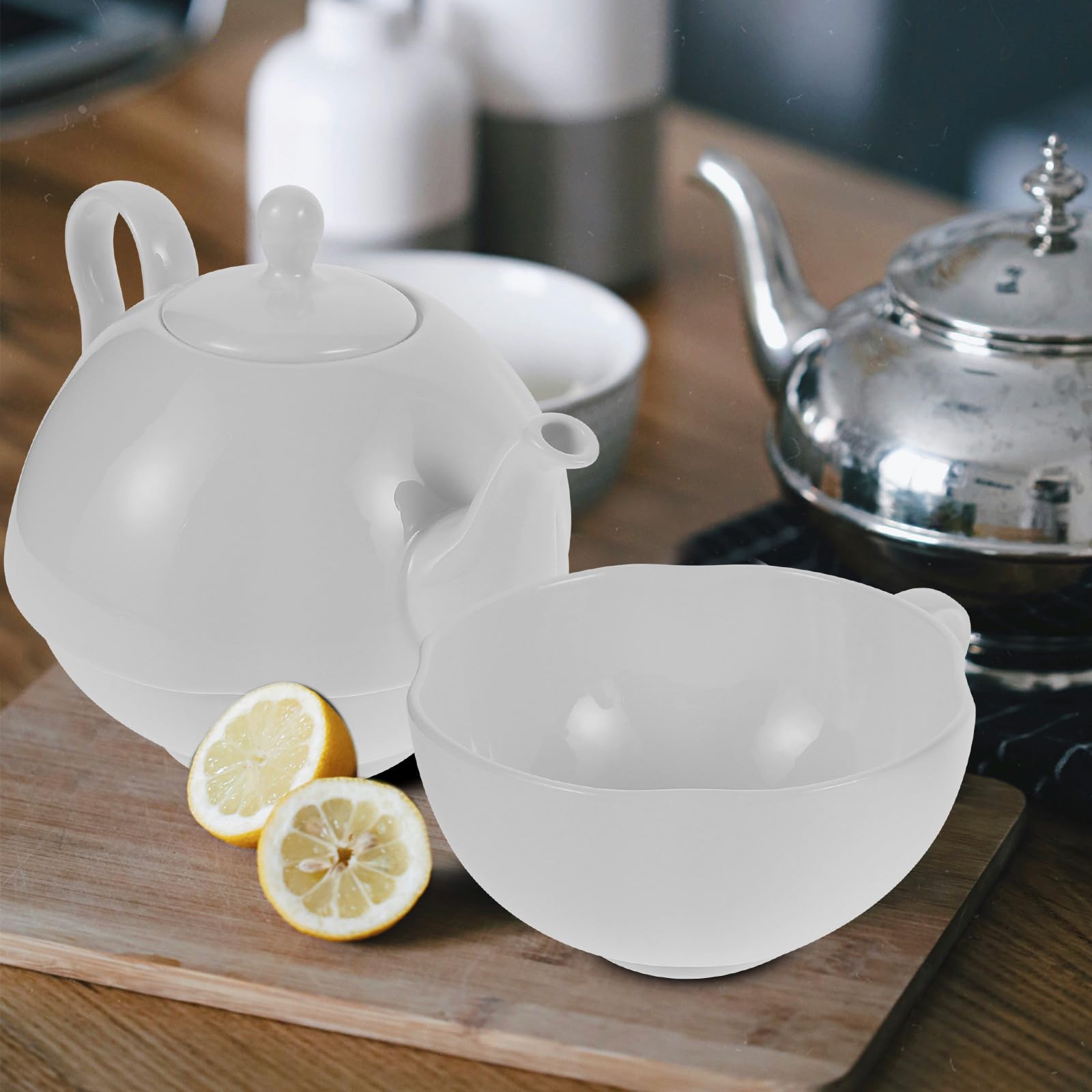 Set tè in Porcellana Fine Bianca da 620ml con Teiera Resistente al Calore e Tazza Elegante per Pomeriggi di tè Raffinati