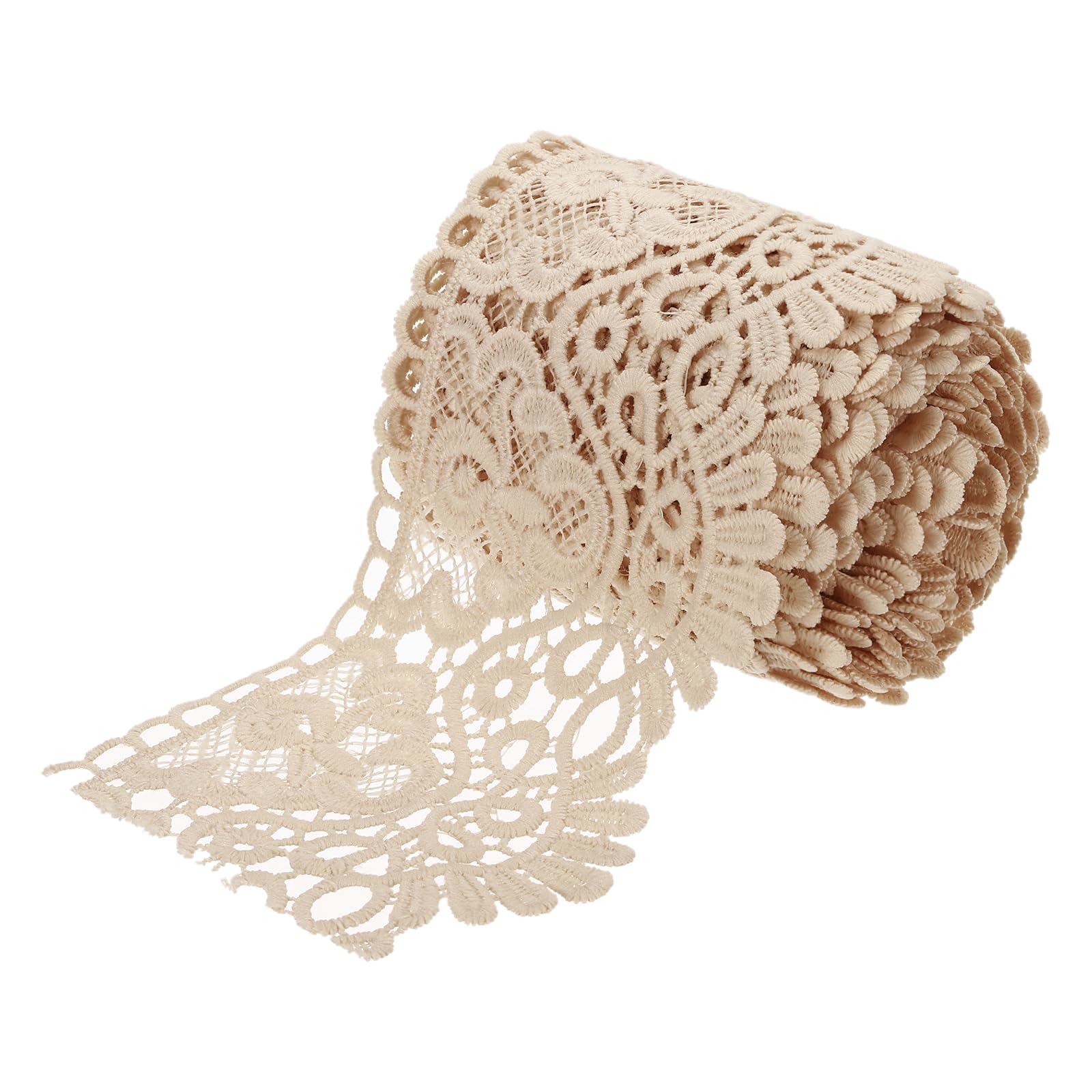 sourcing map 4 Inch Wide 5 Yard Lace Ribbon Floral Pattern Khaki Lace Trim Ribbon for Sewing Making DIY Crafts Gift Wrapping Wedding Decor