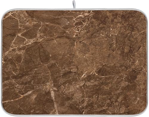 Escurridor de platos absorbente con textura de mármol marrón para encimera, tamaño pequeño, 16 x 18, almohadillas de microfibra para secar platos,