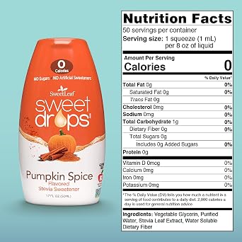 SweetLeaf Sweet Drops - Flavored Stevia Liquid Sweetener, Stevia Extract, Zero Calories, Gluten Free, Keto Friendly, Non GMO, Natural Flavor, Sugar Alternative - Pumpkin Spice, 1.7 Fl Oz (Pack of 1)