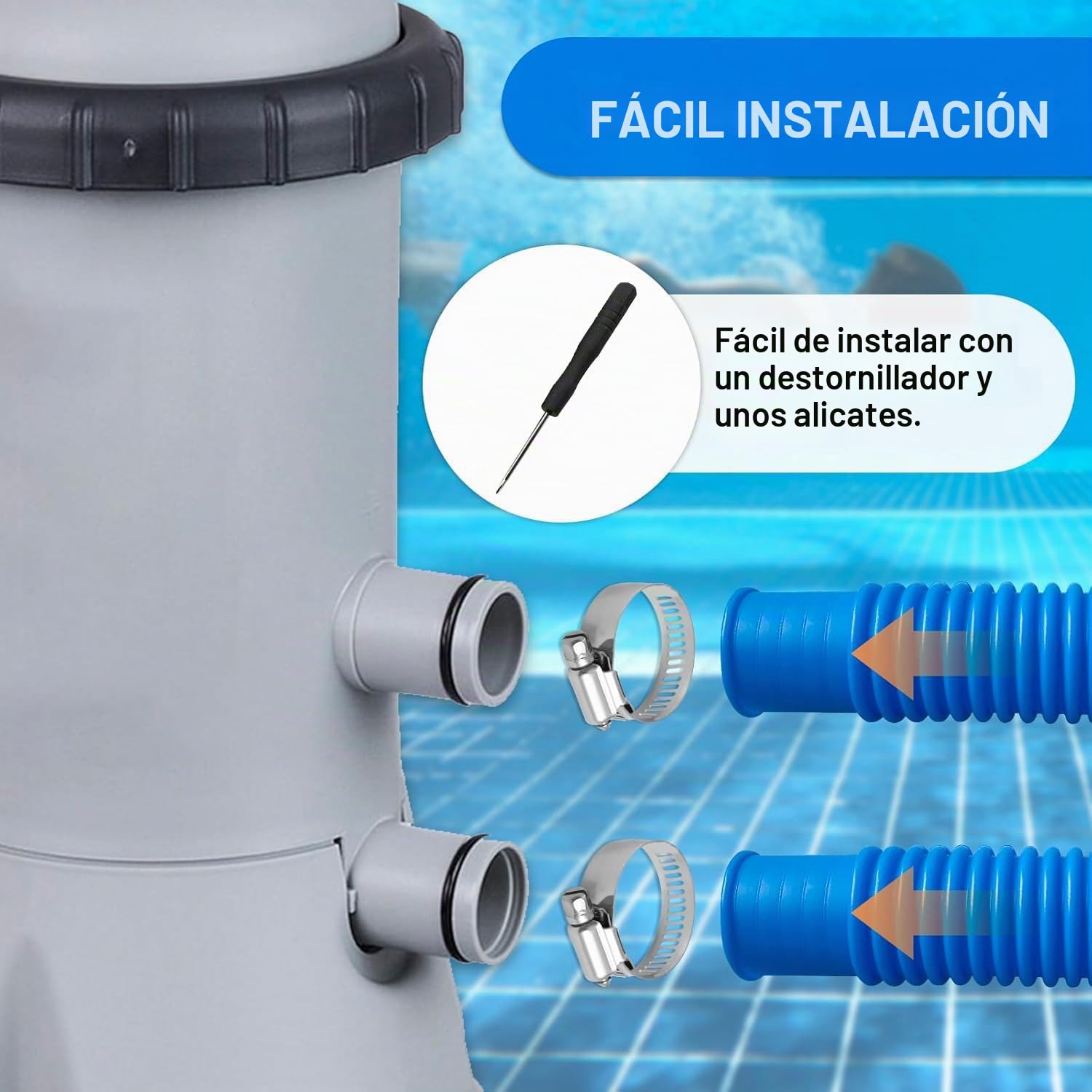 2 Piezas Manguera Piscina 32mm,150CM Tubo Piscina con 4 Abrazaderas de Metal,Manguera de Repuesto para Piscina,Manguera de Filtro de Piscina,Manguera de Bomba de Piscina para Piscinas Elevadas,Spa