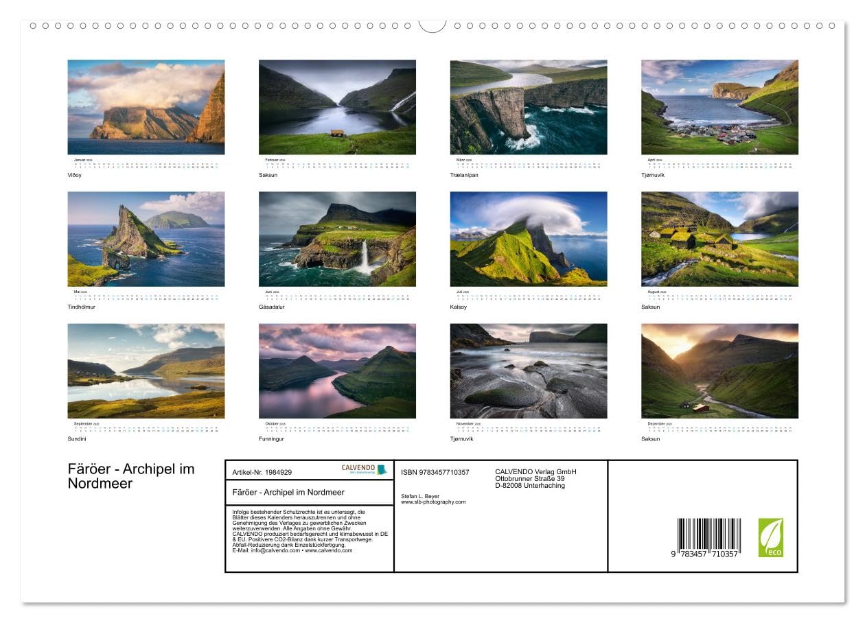 Färöer - Archipel im Nordmeer (hochwertiger Premium Wandkalender 2026 DIN A2 quer), Kunstdruck in Hochglanz: Fotografien von der Inselgruppe der Färöer