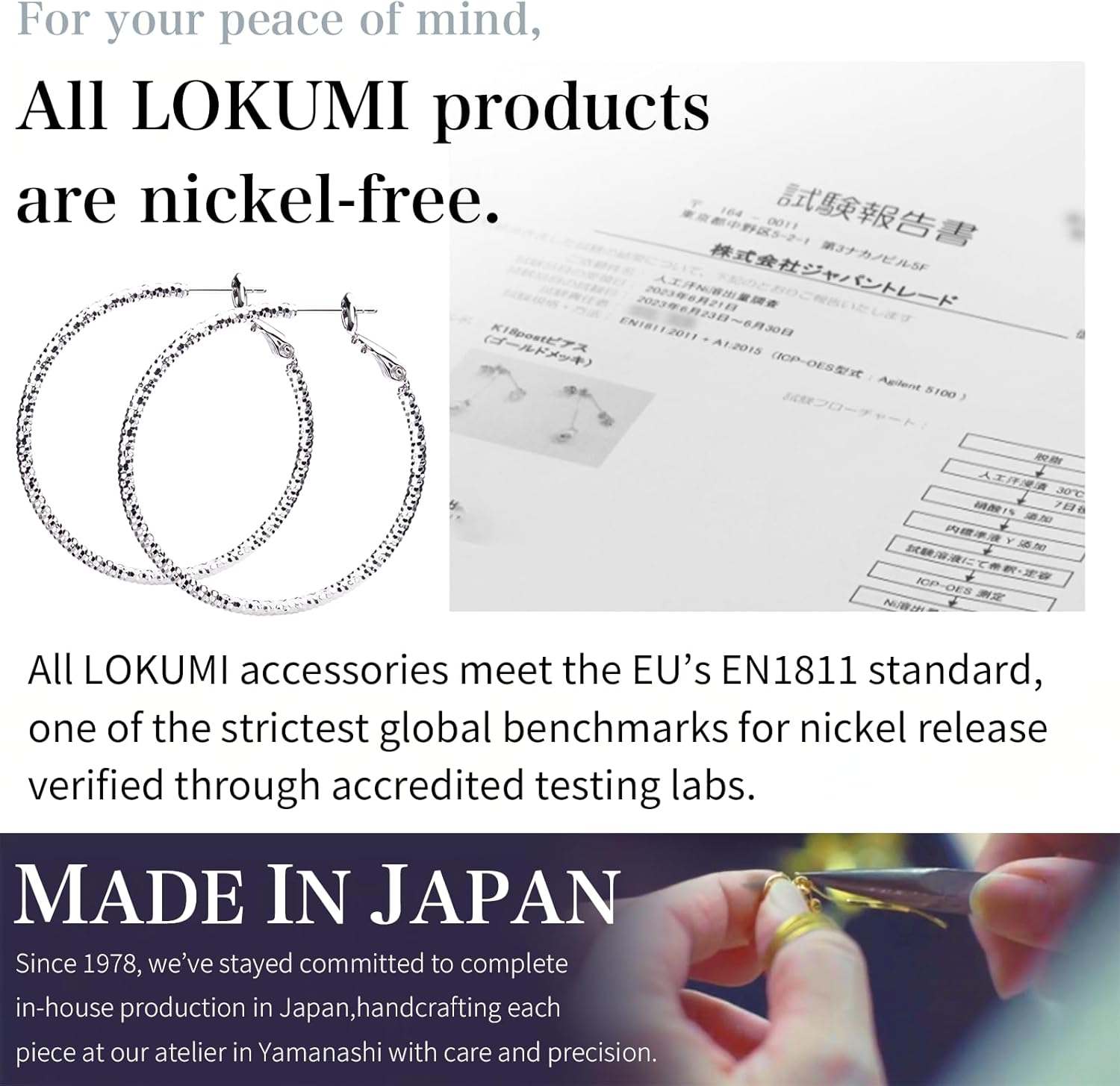 LOKUMI Textured hoop earrings | Hypoallergenic & Nickel-Free | Made in Japan | Available in 3 sizes and 3 finishes: Silver, 24K Gold, and Pink Gold hp-1