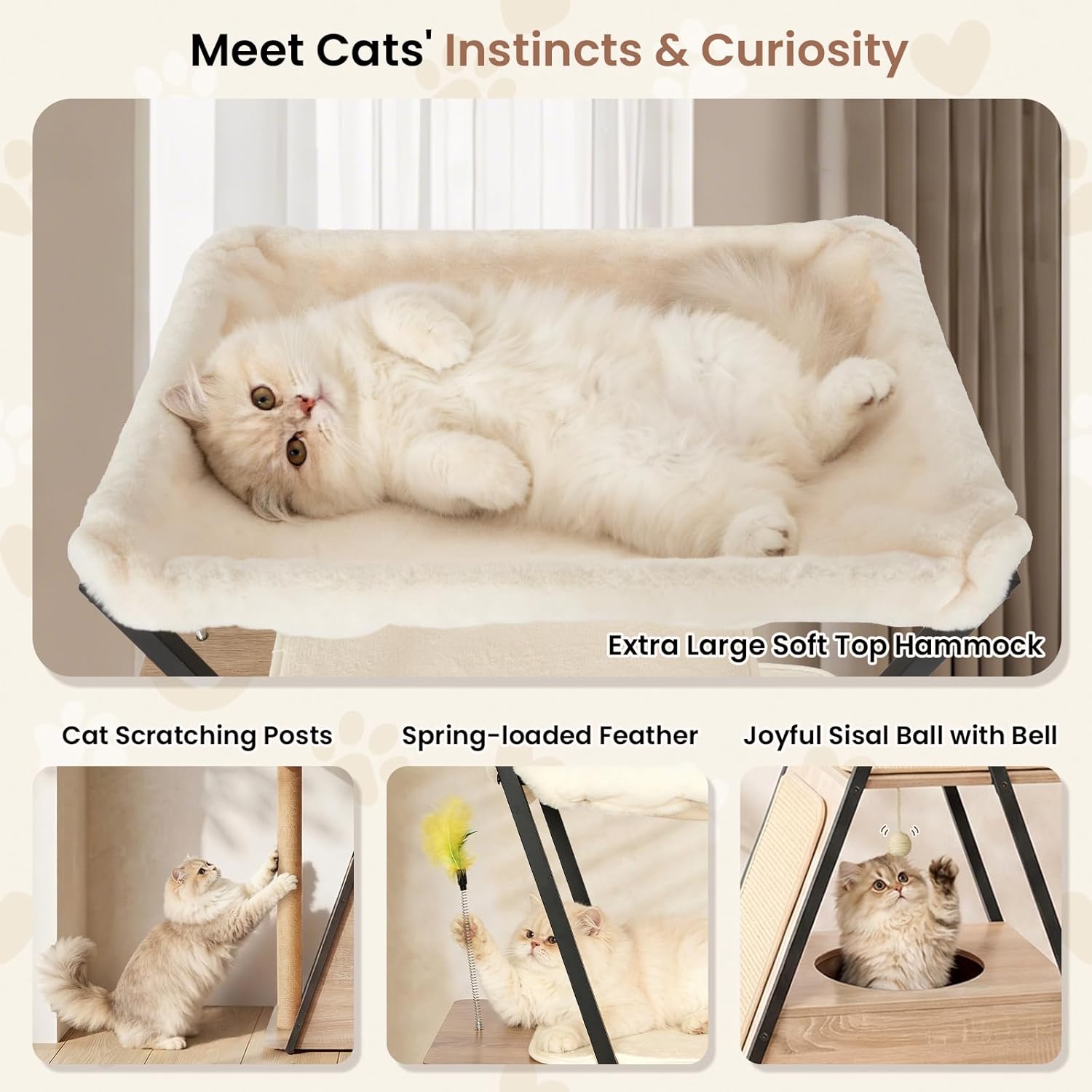 71" Modern Wood Cat Tree for Large Cats - Heavy Duty Tall Cat Tower for Indoor Cats, Multi-Level Cat Furniture with Spacious Condo, Large Perch, Scratching Posts & Hammock(Washed Grey)