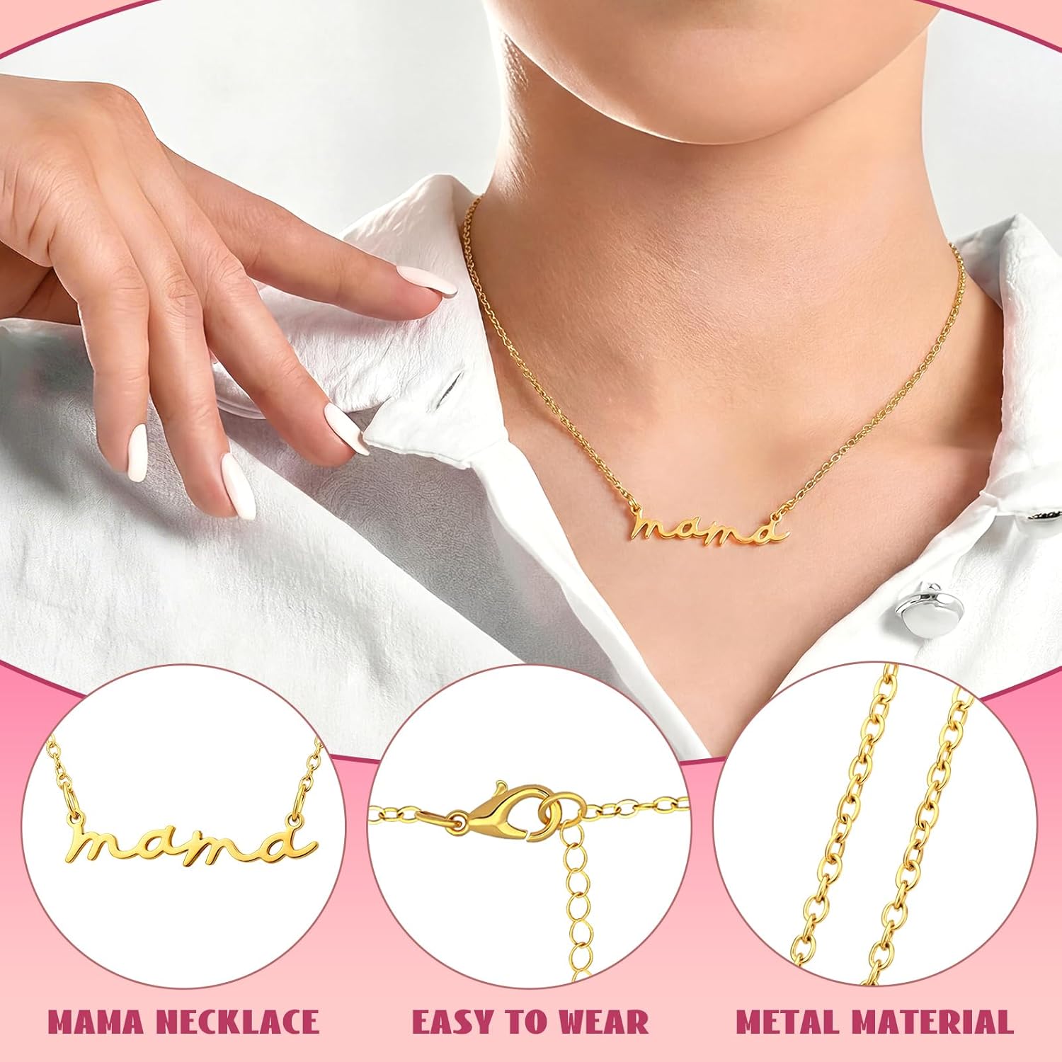 Yinkin 12 Pcs Mom Necklace Bulk Mother Day Church Gifts Mama Pendant Necklace with Drawstring Canvas Bags Jewelry for Women Wife