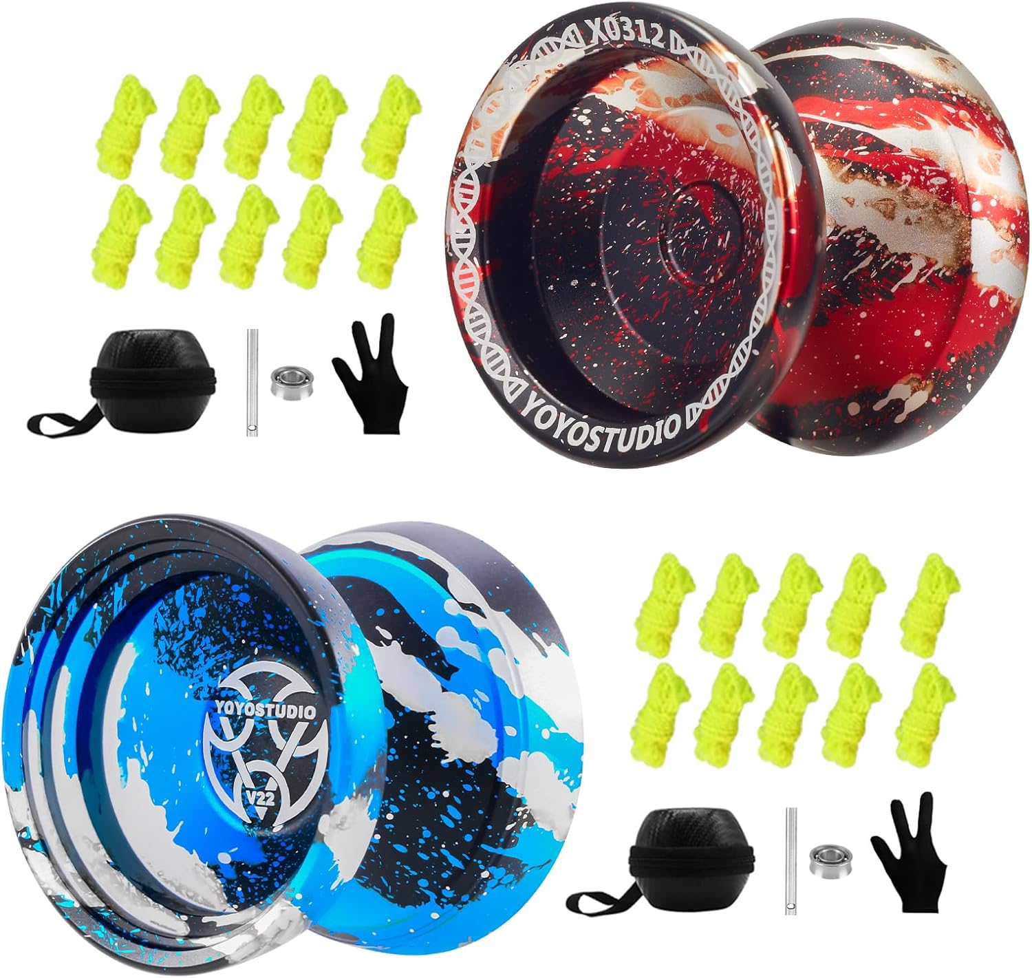 Pack of 2 Yoyos - YOYOSTUDIO X0312 Yoyo Black Red Silver + V22 Yoyo Black Blue Silver