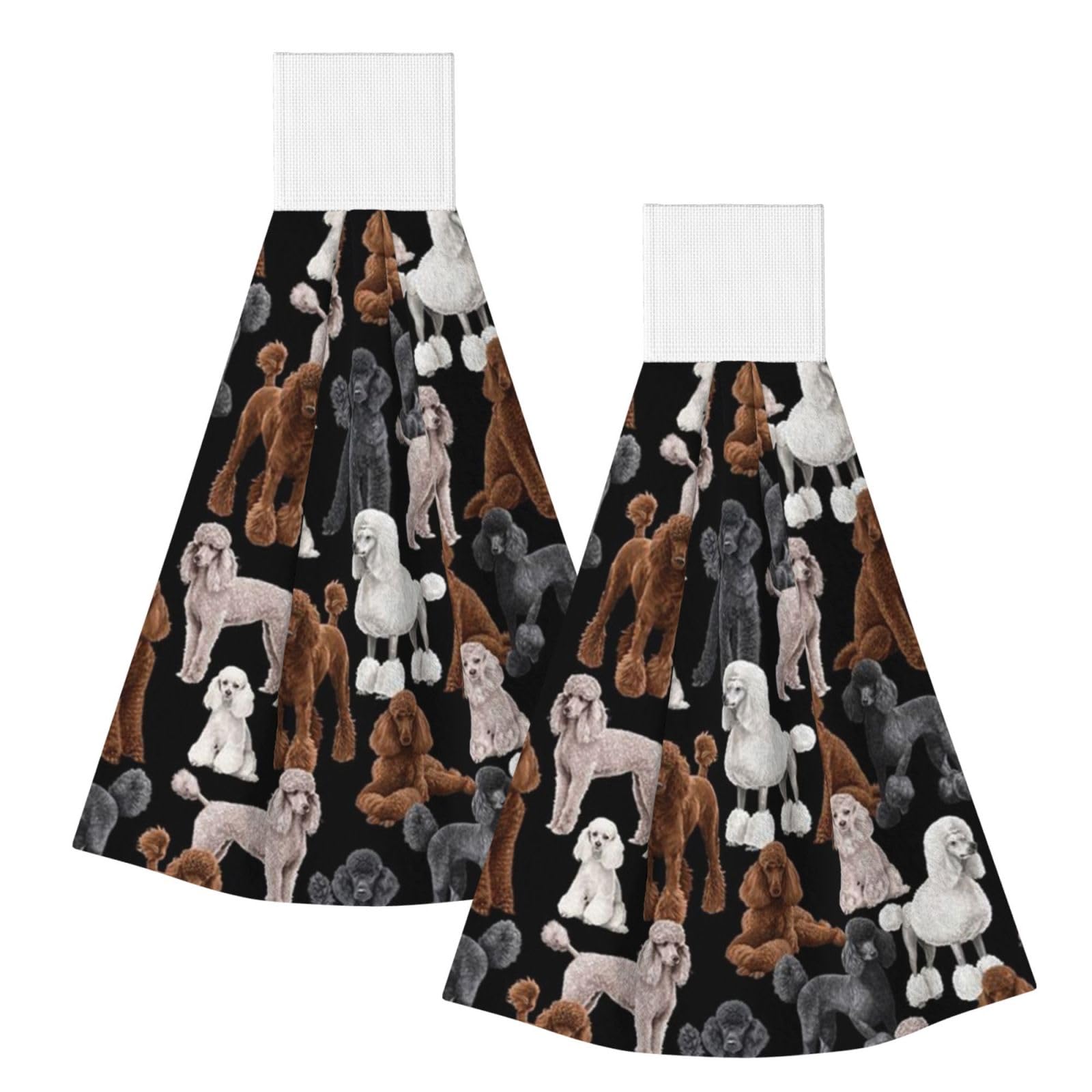 DOPKLNA Black Dog With Poodles, 2 Pcs Hanging Coral Fiber Hand Towels for Bathroom, Absorbent Kitchen Towels