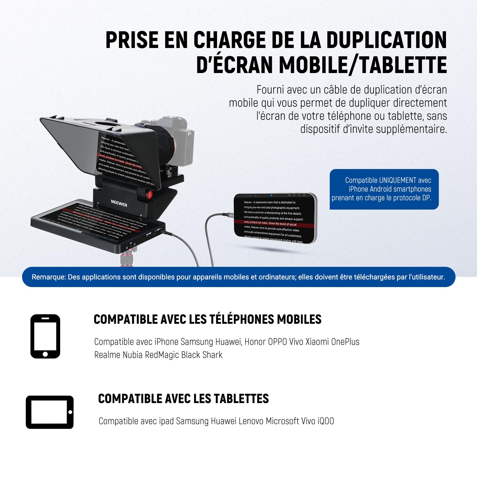 NEEWER 2 en 1 Téléprompteur 11" avec Moniteur, Compatible avec Duplication d'écran,Prompteur Portable pour Caméra,Téléphone,Webcam, Windows et MacOS,Idéal pour Youtube,Twitch et Conférence, X11