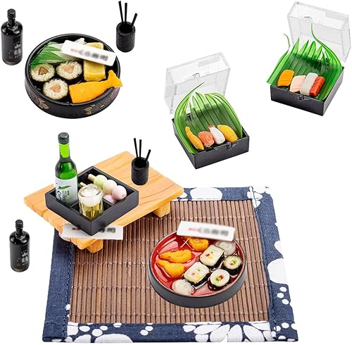 Juego de 5 figuras de sushi en miniatura, accesorios de comida japonesa, accesorios de comida para mini casa, sala de estar japonesa, decoración de