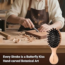 URTHEONE 2Pcs Mini Boar Bristle Hair brush and Small Hairbrush for Thick Curly Thin Long Short Wet or Dry Hair, Mini Detangler, Pocket Brush with Soft Boar Bristles