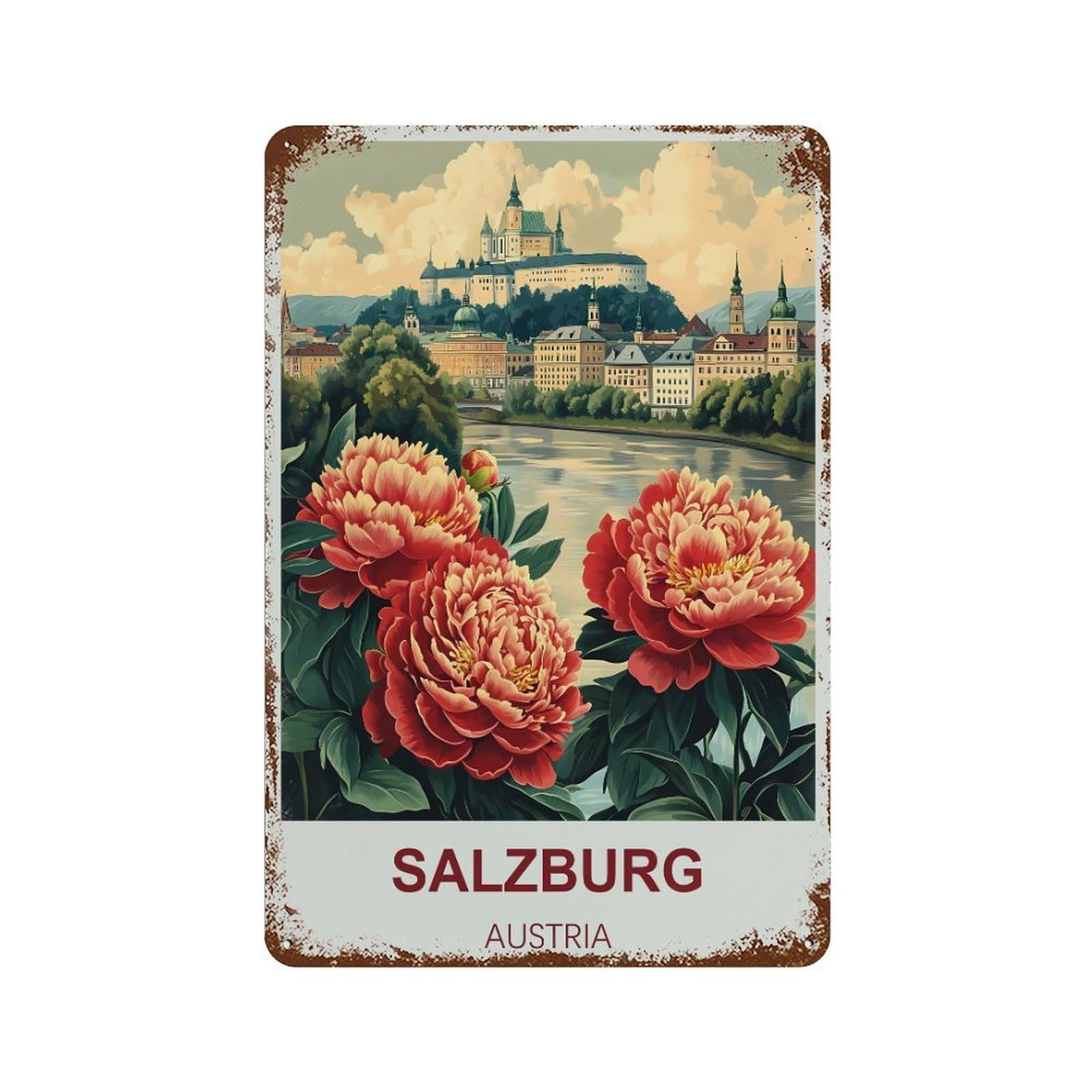 Salzburg Austria Retro Design Tin Paintings Vintage Tin Sign 08x12inch(20x30cm) Wall Art for Home Office Bedroom Living Room Cafes Wall Decor