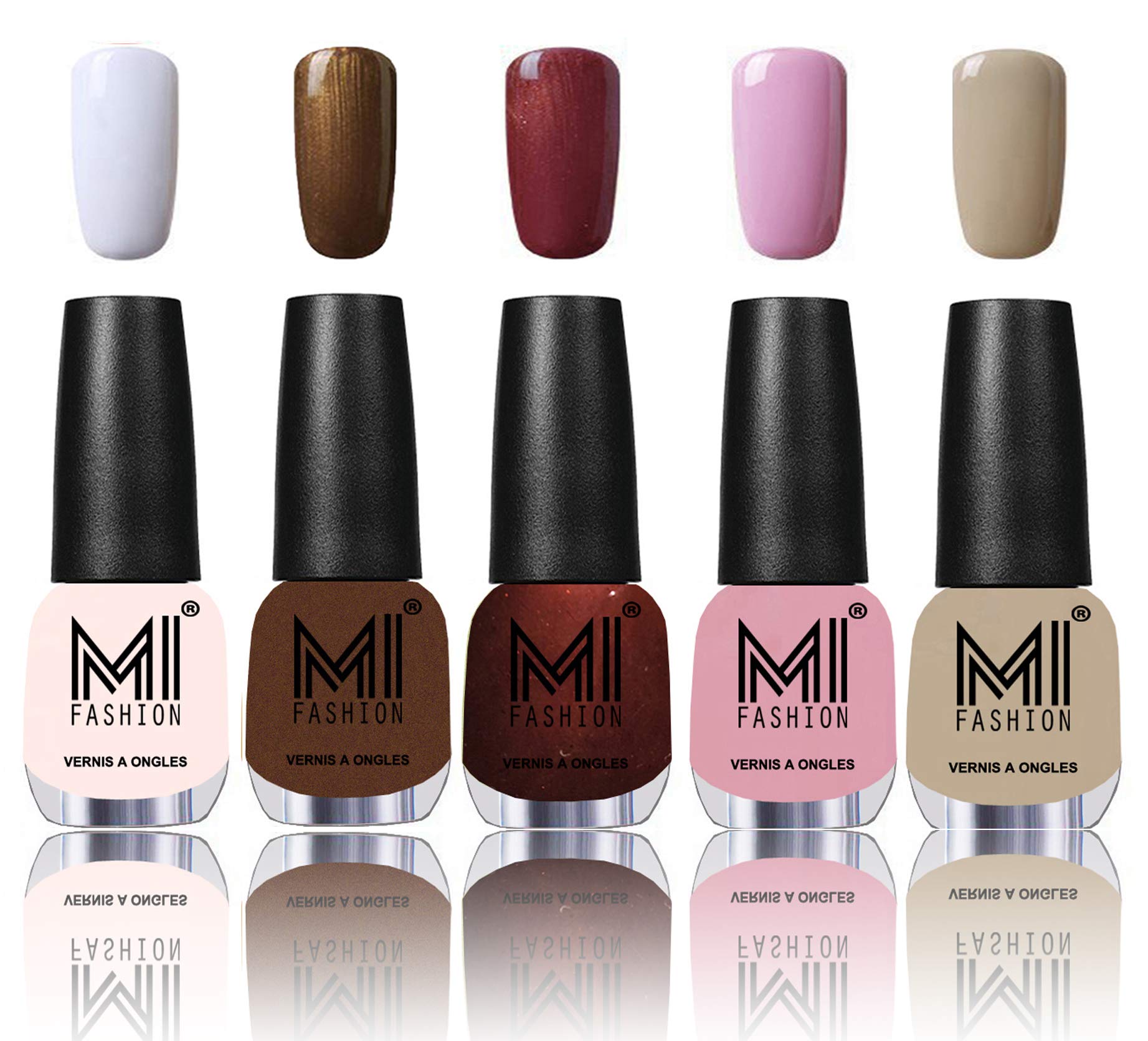 MI Fashion� Longest Lasting Premiun Quality Nail Paint Combo - Milky White,Brown Coffee,Metallic Maroon,Light Lilac and Nude Beigh-image-17
