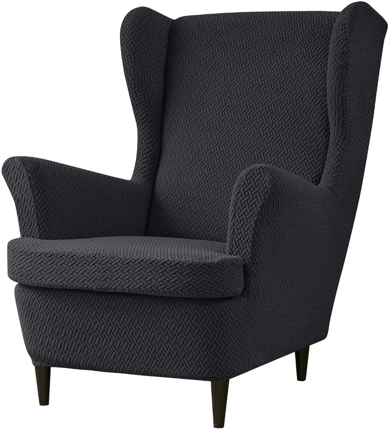Haclen Black Stretch Wingback Chair Cover With Cushion Cover, Wing Chair Slipcover Removable Wingback Armchair Slipcover Living Room (,One Size)