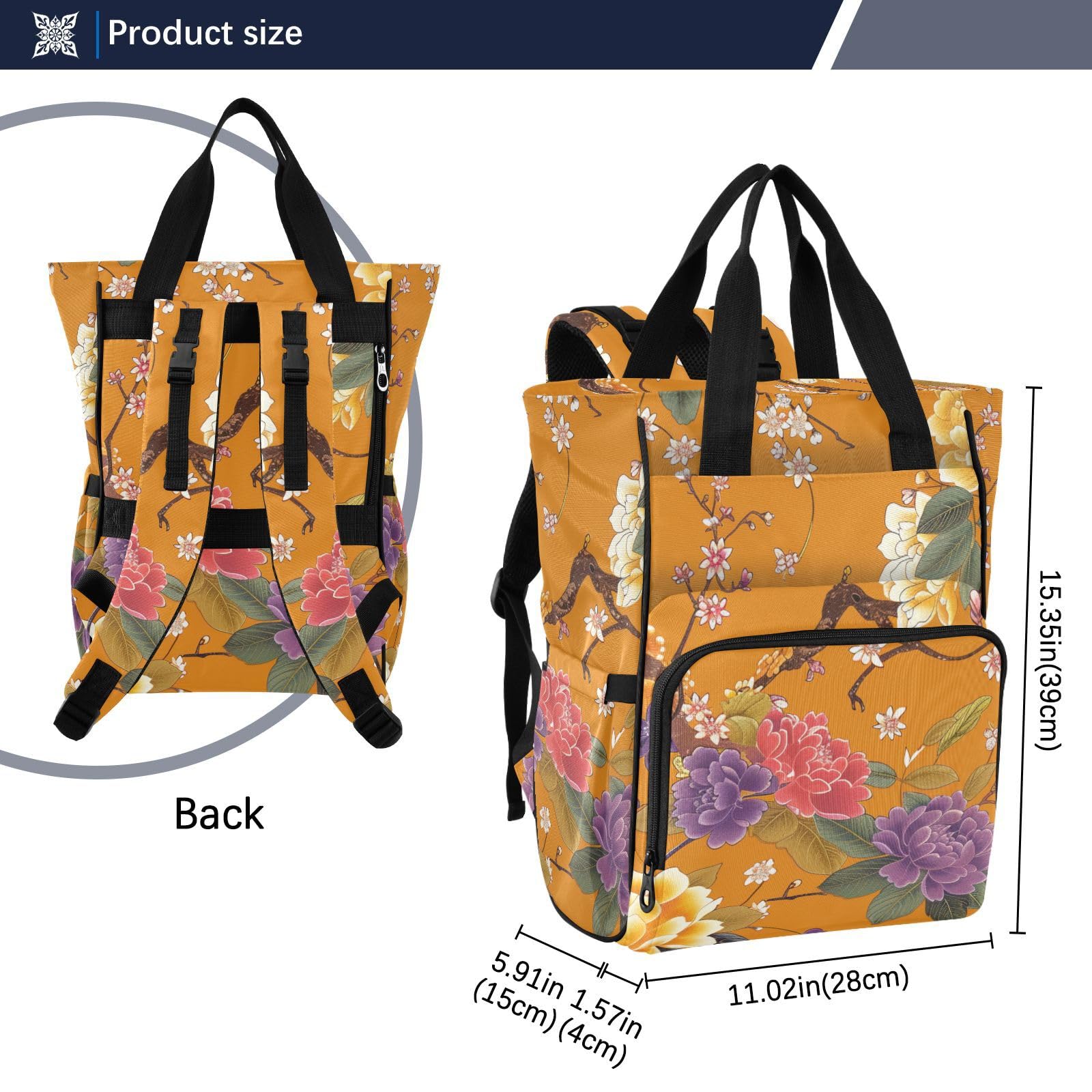 Baby Essentials torba na pieluchy pomarańczowe kwiaty i ptaki