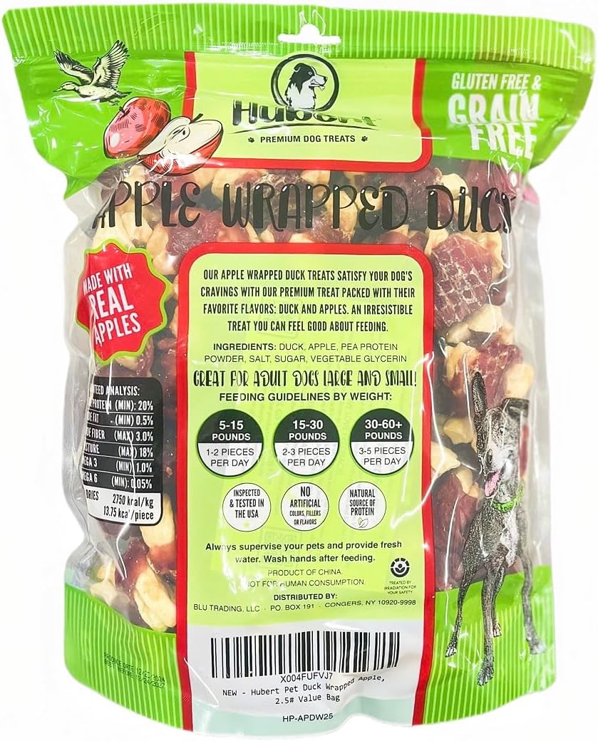 Hubert Pet Gourmet Duck Wrapped Apple Bites: Healthy & Natural Training Snacks, Ideal for All Dog Sizes, Low Fat, High-Protein, 2.5 lbs Super Value Pack