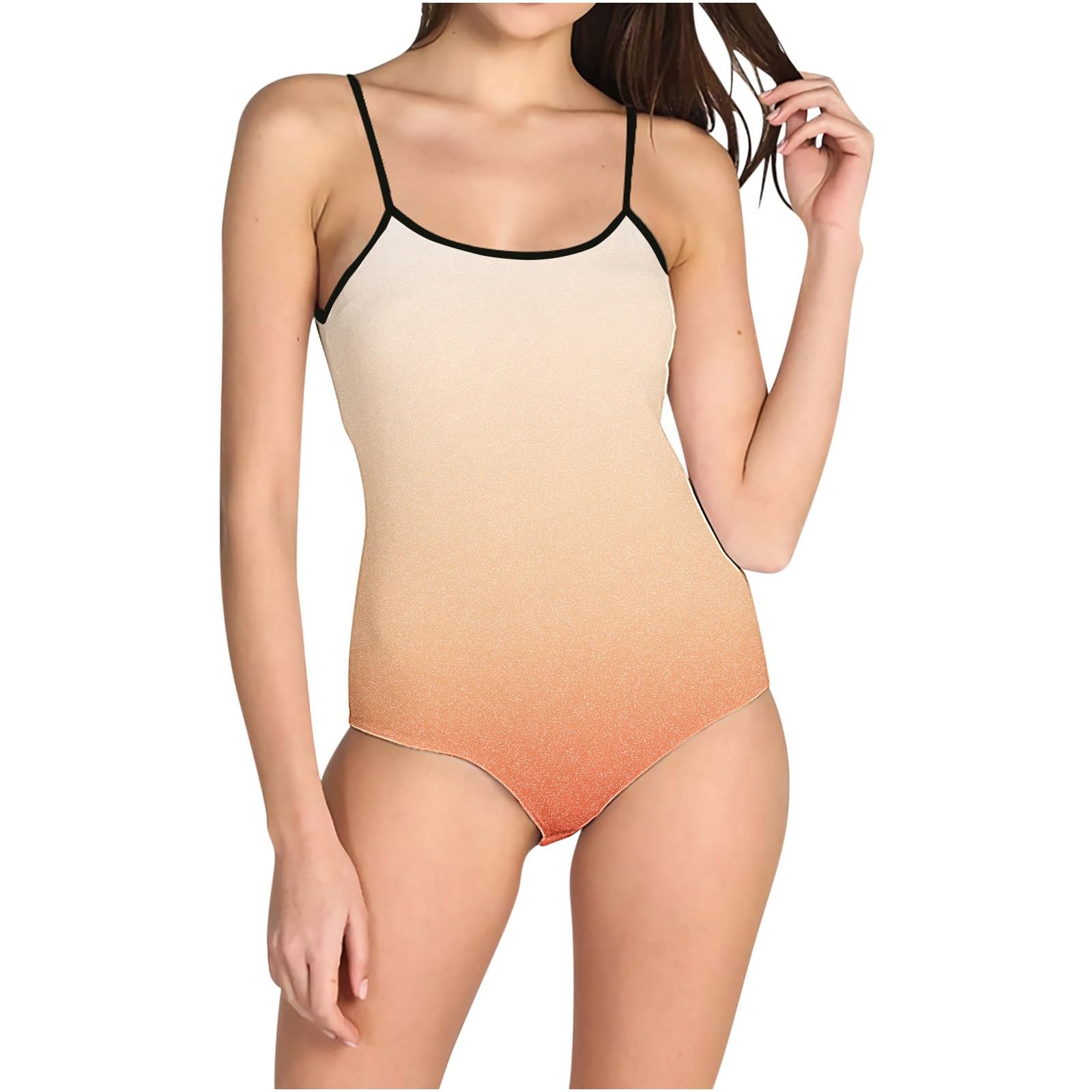 Generic Swimsuit for Women 2024 One Piece Ombre Color Adjustable Spaghetti Strap Scoop Neck Bathing Suit Sexy Summer Swimwear
