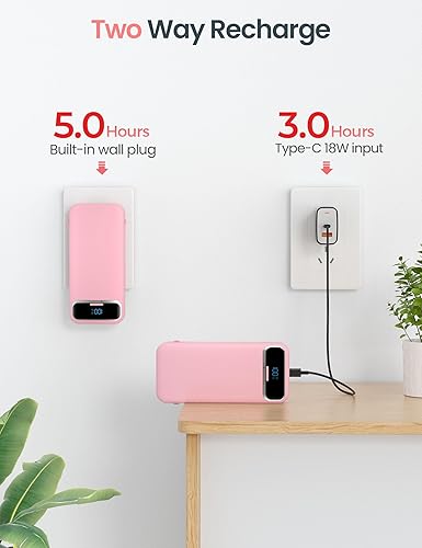 Miniatura 7 de Cargador portátil ligero de 12000 mAh con cables integrados y enchufe de pared de CA, batería de carga rápida PD20W USB-C, pantalla LED, cargador