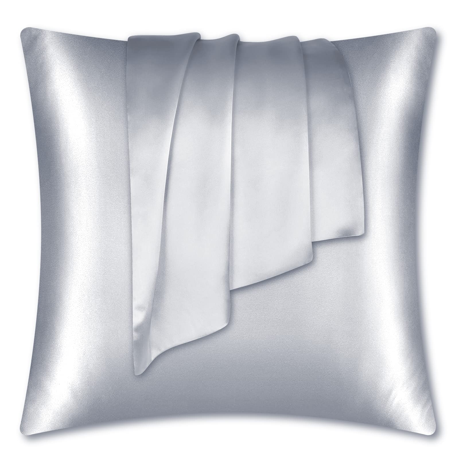LULUSILK 100% Seide Kissenbezug Haar- und Hautpflege Kissenhülle knitterarm 1 Stück Kissenbezug Seide 65x65cm Silbergrau
