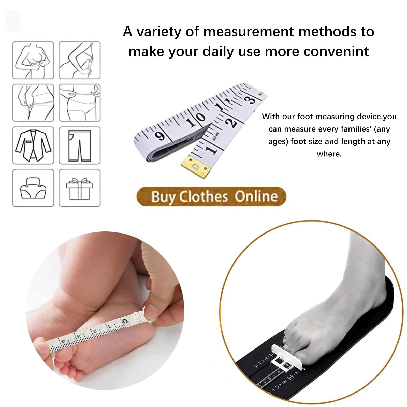 Comioke Pedimetre Enfants et Adultes, Mesureur de Pieds, Pointure Chaussure Mesurer Pied Dispositif de Mesure Pédimètres pour Déterminer la Pointure 18 à 47 et Ruban à Mesurer 1.5m