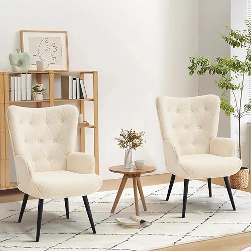 Miniatura 132 de Furnimart Silla decorativa de piel sintética moderna de mediados de siglo; cómodo sillón para ocio, tocador de invitados, silla con respaldo alado