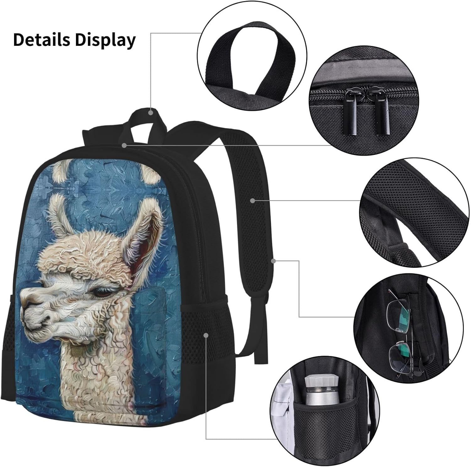 Alpaca Llama Backpack With Lunch Box 3 In 1 Set With Pencil Case, Large Capacity Backpack With Chest Strap
