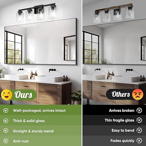 Miniatura 2 de BesLowe Lámpara de baño de 4 luces de 27 pulgadas, moderna lámpara de tocador de baño negra, accesorios de iluminación de baño sobre espejo, lámpara